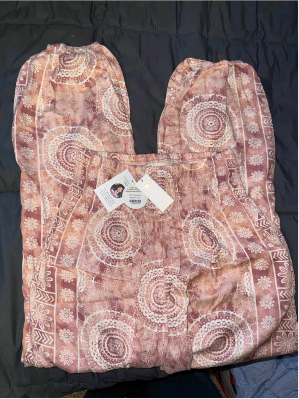 Women's Lotus & Luna Harem Pants Size S Pink White Mandala Print